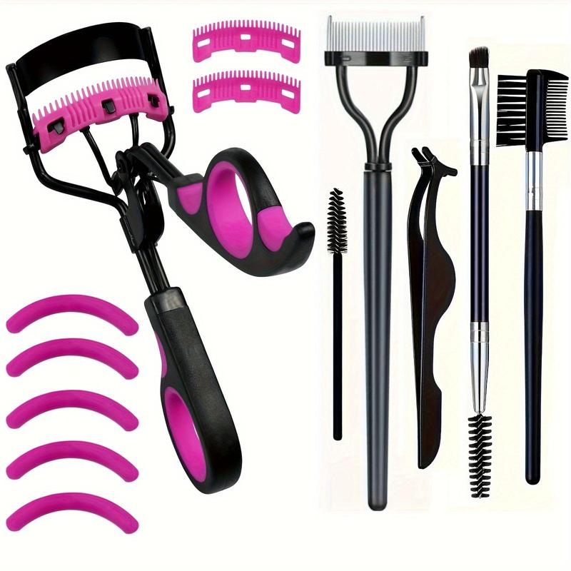 Lashes Curler Kit, 13pcs/set Eyelash Curler & Eyebrow Brush & Tweezers & Silicone Pad for Lash Clusters, Professional Makeup Products for Women