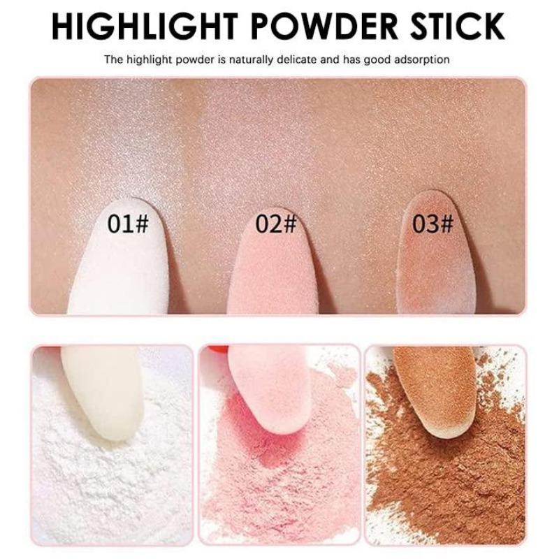 Body & Face Highlighter Powder Stick,Fairy Highlight Patting Three-dimensional Powder Makeup,Sparkle Loose Glitter Highlighter Powder,Brighten Makeup Stick for Face&Body&Hair Cosmetic.White Moonbeam