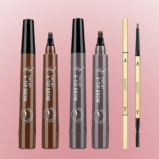 Waterproof Long Lasting Eyebrow Pencil Kit, 2 Counts 4-Tips Eyebrow Pencil & 1 Count Double-ended Eyebrow Pencil, Brow Shading & Filling Eye Makeup Product