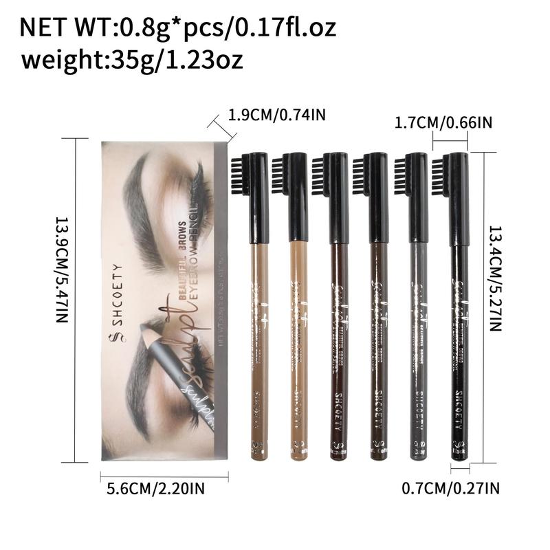 Waterproof Eyebrow Pencil with Brush, 6 Counts/set Long Lasting Eyebrows Enhancer Dye Tint Pen, Makeup Cosmetic Tool for Women