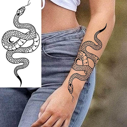 Snake & Flower Pattern Temporary Tattoo Sticker, 10pcs/set?Realistic Arm Tattoo Sticker, Body Decoration for Men & Women