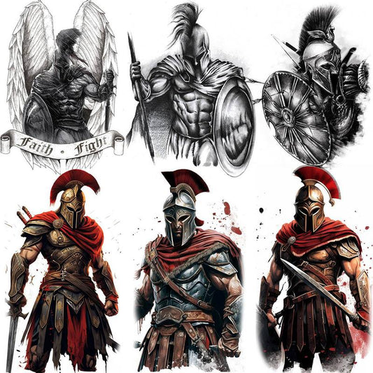 6pcs/set Spartan Warrior Pattern Temporary Tattoo Sticker, Body Sticker for Men & Women