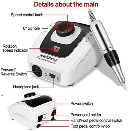 35000 RPM Professional Nail Drill Machine, Portable Electric Efile Drill for Shaping, Buffing, Removing Acrylic Nails, Gel Nails Manicure Pedicure Kit