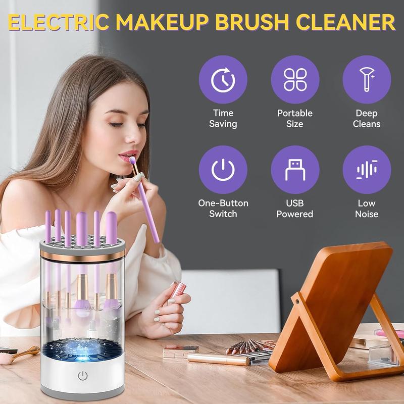 Makeup Brush Cleaner, Brush Cleaning Machine with Makeup Brush Cleaning Mat, Beauty Blender Cleaner for All Size Brush, Makeup Accessories