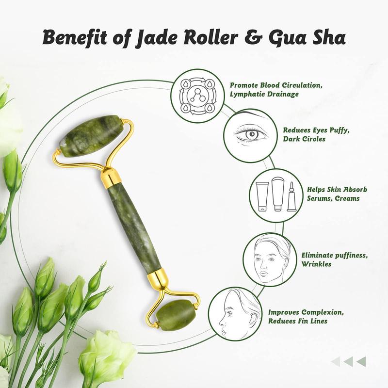 Natural Jade Roller, 1 Count Manual Roller Massager For Face, Neck & Eye Area, Massage Tool For Skin Care