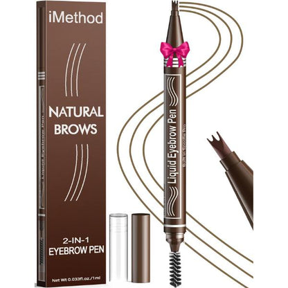 iMethod  Eyebrow Pen - Eyebrow Pencil 2-in-1 Dual-Ended Eye Brow Pencils for Women with 3-Fork-Tip and Spoolie Brush Create Natural Hair-Like Defined Brows, Last All-Day