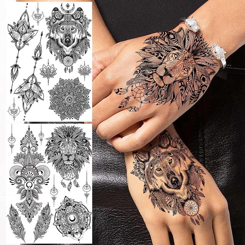 6 Sheets Temporary Tattoo Sticker, Flowers Feathers Animals Body Art Tattoos, Large Arm Tattoo Stickers for Women & Men, Realistic Body Decoration Tattoo for Arms, Neck, Ankle, Legs