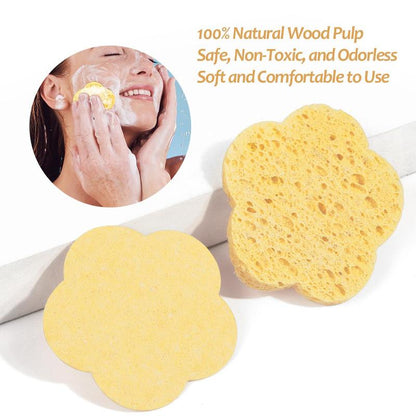 Flower Shaped Compressed Sponges, 60pcs/set Natural Cellulose Facial Cleaning Sponges with Organizer, Professional Sponges for Face Washing, Massaging, Pores Exfoliating & Makeup Removal