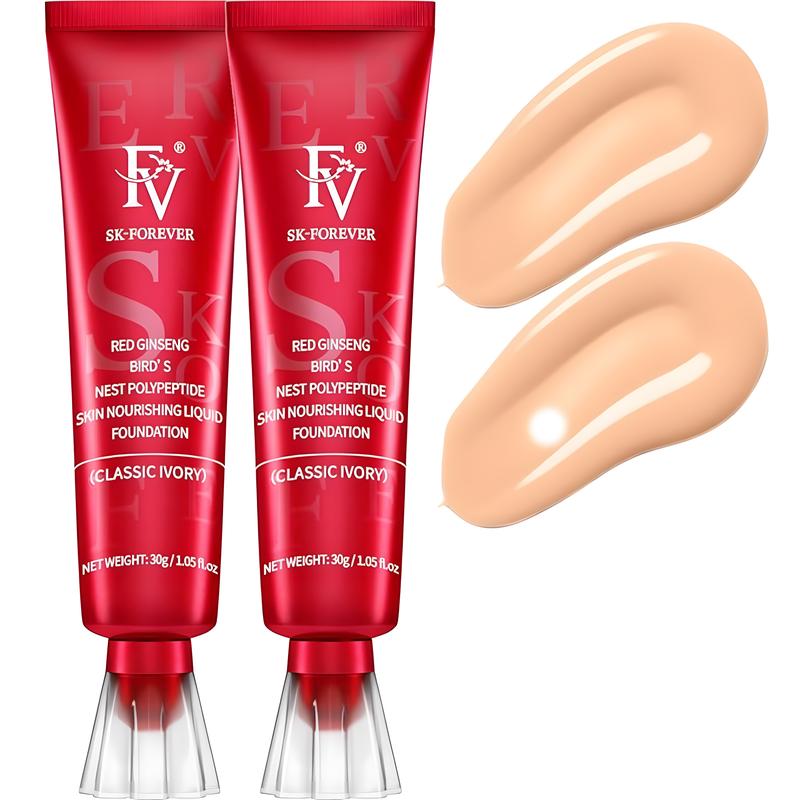 [2PCS] FV Beauty Waterproof Foundation, Long-lasting Makeup Hold, Medium coverage, Classic Ivory&Natural Beige - 1 fl oz