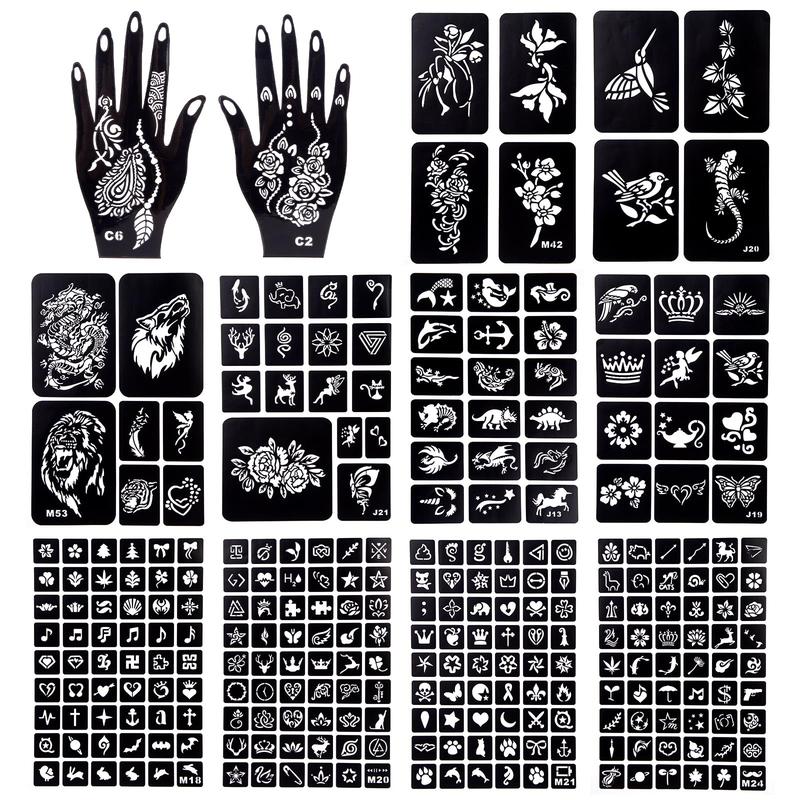 281PCS Semi Permanent Tattoo, 12 Sheets Henna Women Tattoo Stencil Temporary Tattoo Stickers for Face Paint Body Art