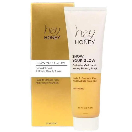 Hey Honey Skincare Show Your Glow - Anti-Aging and Hydrating Honey & Colloidal Gold Face Mask | All Skin Types, 96% Natural, Eco-Friendly Sugar Cane Tube - Contains Shea Butter, Sodium Hyaluronate, and Peptides for Skin Rejuvenation