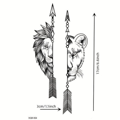 Lion Pattern Temporary Tattoo Sticker, 1 Count Realistic Fake Tattoo Sticker, Body Art Sticker for Women & Men, Tattoo Sticker for Arms, Neck, Ankle, Legs, Painless Body Art Decoration