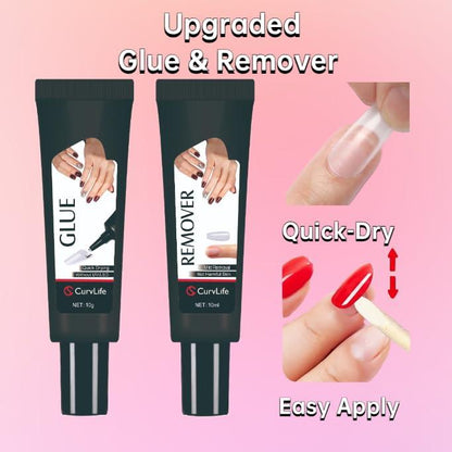 Newly Upgraded Quick Drying 10g Semi-Solid Nail Glue with 10ml Remover for Press On Nails Tips No Need for UV Lamp Long Lasting Fake Acrylic Nails Kit Glue Gel Nail Art,Nail Care