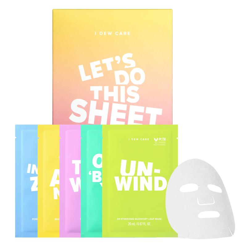 I DEW CARE Korean Sheet Mask Set of 5 | Let's Do This Sheet Calming, Brightening, Firming, Hydrating