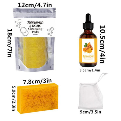 Turmeric Soap Bar & Turmeric Essential Oil & Turmeric Kojic Cleansing Pads Skincare Set, Summer Gift Lemon Kojic Acid Soap, Skin Cleanser Pads Kit