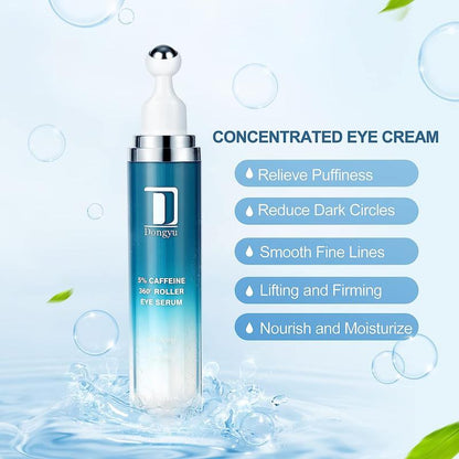 Dongyu 5% Caffeine Eye Serum and Under Eye Roller Cream for Dark Circles and Puffiness, with 360¡ã Massage Ball Reduce Wrinkles and Fine Lines, Bags under eyes