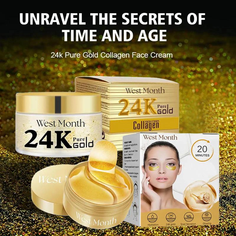 24k Collagen Eye Mask & 24k Collagen Face Cream, 1 Set Brightening & Firming Eye Mask & Moisturizing Face Cream, Beauty & Personal Skin Care Product for Women & Men