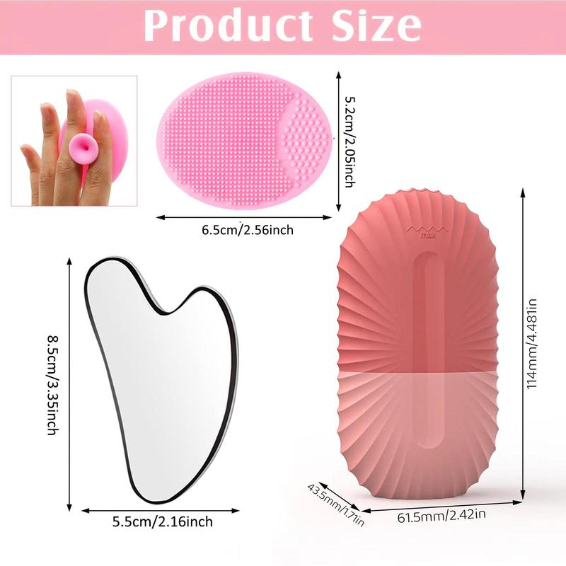 Reusable Skin Care Tools, Ice Roller & Silicone Face Scrubber Brush & Stainless Steel Gua Sha Board, Beauty Summer Gift for Women & Men, Ice Face Roller Ice Roller for Face, Skincare Products