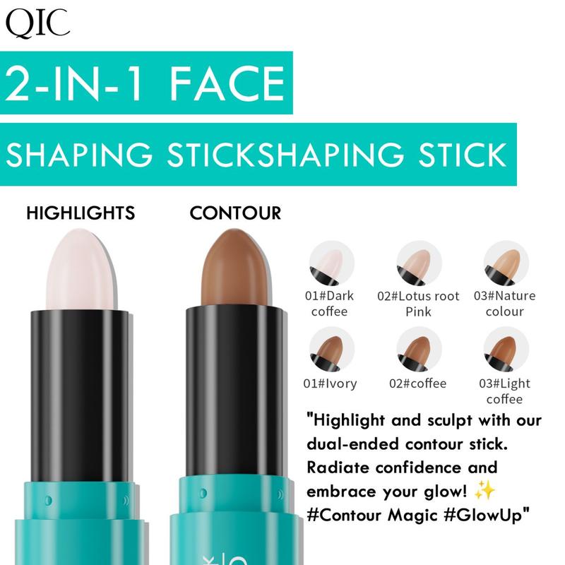 QIC Flawless Brightening Concealer, Illuminating & Highlighting Face Makeup, Conceals Dark Under Eye Circles,Double-End Highlighter Contour- 2 in 1 Makeup Shading - Long-Lasting Waterproof Smooth Cream Bronzer