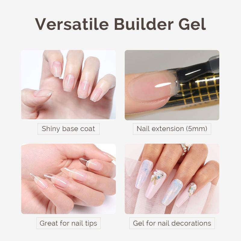 MelodySusie Builder Nail Base Gel 7-in-1 Builder Gel for Nails Thickening, Natural Ultra High-Gloss Top Coat, Chrome Nail Powder Top Coat Soak Off UV Gel,Extension Gel Rhinestone Nail Glue Gel in a Bottle for Nail Art Design for Women