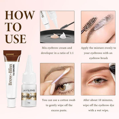 Semi-permanent Eyebrow Dye Kit, 1?Count?Waterproof Eyebrow Dye Cream & 1?Count?Developer & 2?Counts Brush & 1 Pair Gloves, Long Lasting Eyebrow Tinted Kit, Eyebrow Makeup Tool for Women