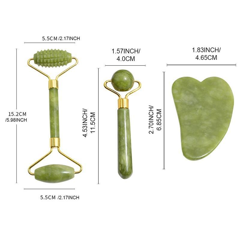 Manual Dual-ended Natural Jade Facial Massage Roller, Round Ball Design Scaping Tool, Heart-shaped Gua Sha Board, Professional Whole Body Massage Tool For Face, Eyes & Neck