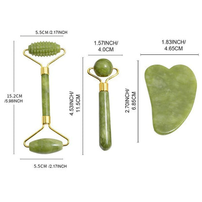 Manual Dual-ended Natural Jade Facial Massage Roller, Round Ball Design Scaping Tool, Heart-shaped Gua Sha Board, Professional Whole Body Massage Tool For Face, Eyes & Neck