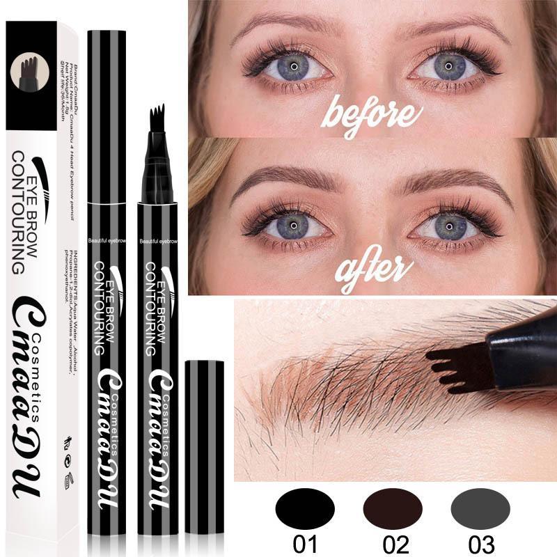 4 Split Tip Liquid Eyebrow Contouring Pencil, 1 Count Clear Texture Long Lasting Simulated Natural Vivid Eyebrow Pencil, Portable Makeup Tool