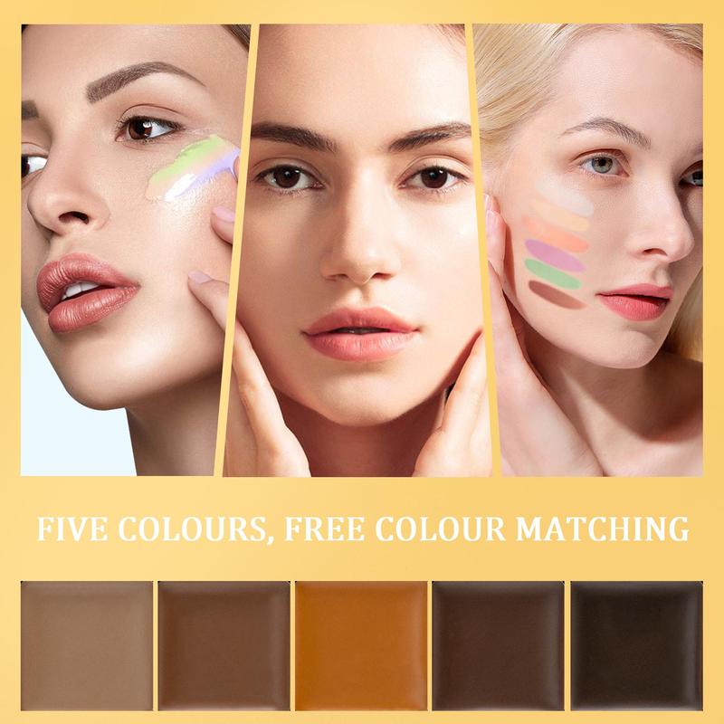 5 Color Concealer Palette, 1 Count Long Lasting Concealer Cream, Highlighting Contouring Concealer Cream, Soft and Lightweight Highlighting and Shadowing Powder, Makeup Palette Cosmetics