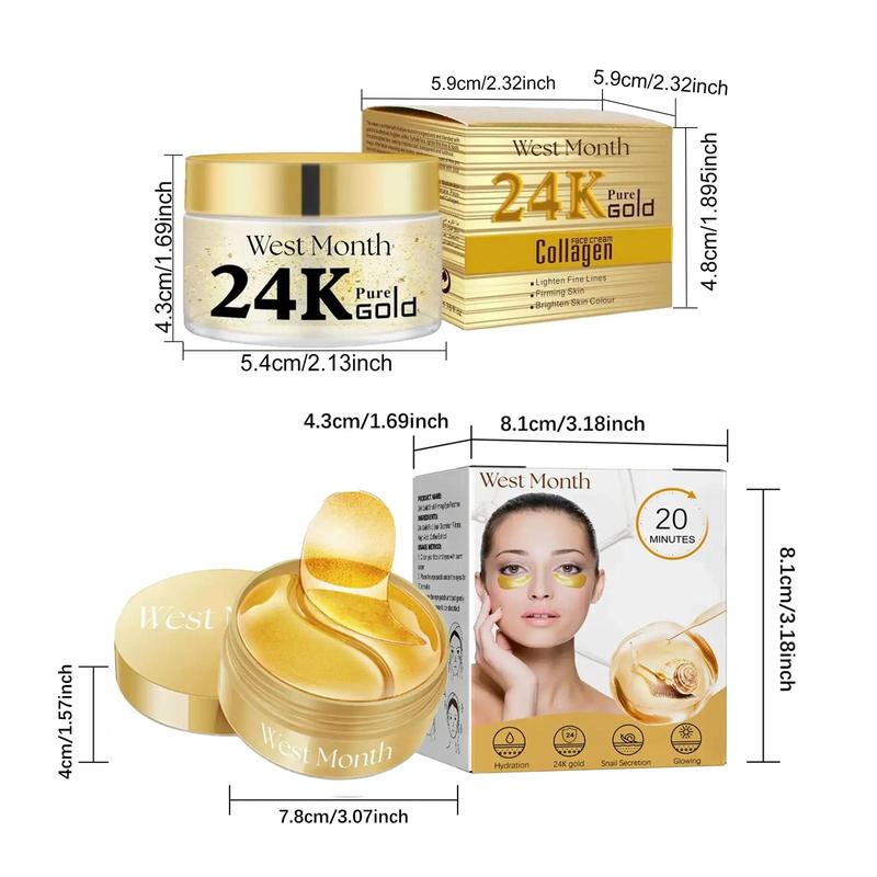 24k Collagen Eye Mask & 24k Collagen Face Cream, 1 Set Brightening & Firming Eye Mask & Moisturizing Face Cream, Beauty & Personal Skin Care Product for Women & Men