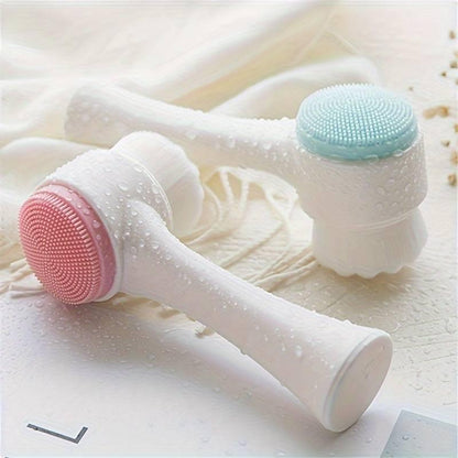 Random Color 2 in 1 Face Brush, Manual Facial Cleansing & Exfoliating Brush with Ultra Fine Soft Bristles, Handheld Double Side Face Skincare Tools