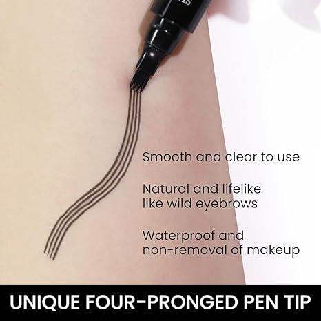 Waterproof Four-tooth Liquid Eyebrow Pencil (1 Count), LongLasting Eyebrow Liquid Pencil, Browstyling Brush, Sweat Proof High Pigmented Brow Shading & Filling Pencil, Makeup Tool Easy to Apply, Music Festival Makeup Supplies,Trending Products