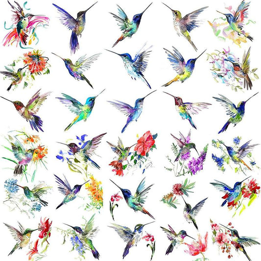 3D Watercolor Bird & Flower Pattern Temporary Tattoo,15pcs/set Realistic Body Art Tattoo for Women & Men, Body Decoration