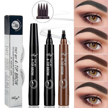 4 Fork Tip Liquid Eyebrow Pencil, Waterproof Long Lasting Eyebrow Pen, Brow Styling Brush, Brow Shading & Filling Pencil, Eyebrow Pen, 4 Point Eyebrow Pencil Waterproof Eye Brown Makeup, Eye Brow Pen Cosmetic for Women