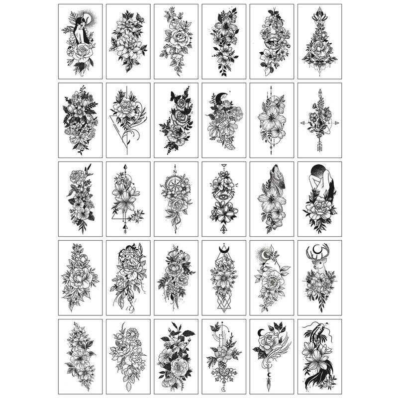 Flower Pattern Temporary Tattoo Stickers, 30pcs Creative Waterproof Tattoo Stickers, Body Art Decorations For Women & Girls