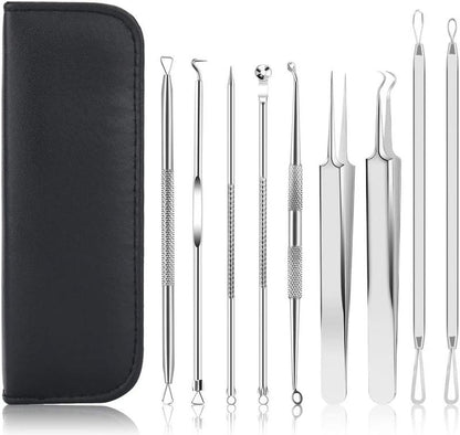 9 PCS Blackhead Remover Tools with Tweezers, 16-Heads Professional Acne Zit Pimple Popper Extraction Tools