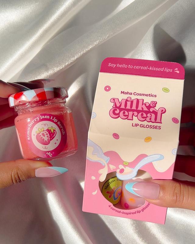 Milk & Jam Lip Duo - Strawberry Exfoliating Lip Scrub and Milk & Cereal Lip Glosses Combo