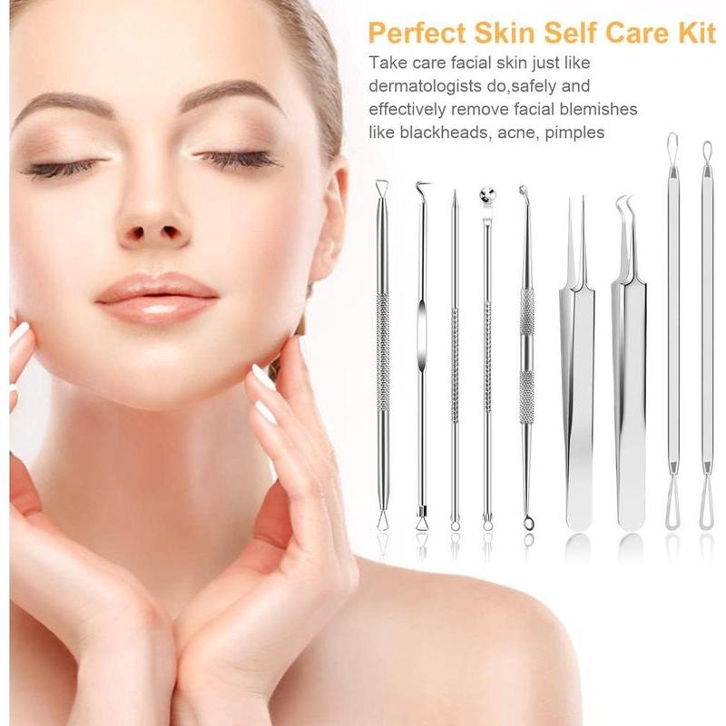 Pimple Popper Tool Kit, 9 PCS Blackhead Remover Tools with Tweezers, 16-Heads Professional Acne Zit Pimple Popper Extraction Tools, Whitehead Comedone Extractor Kit for Facial Nose Skincare Comfort