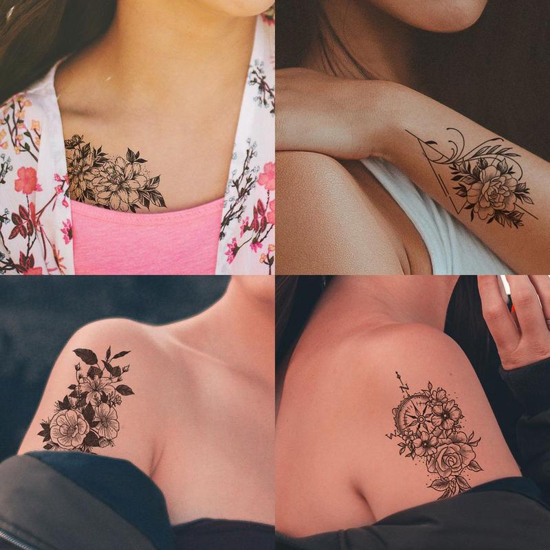 Flower Pattern Temporary Tattoo Stickers, 30pcs Creative Waterproof Tattoo Stickers, Body Art Decorations For Women & Girls