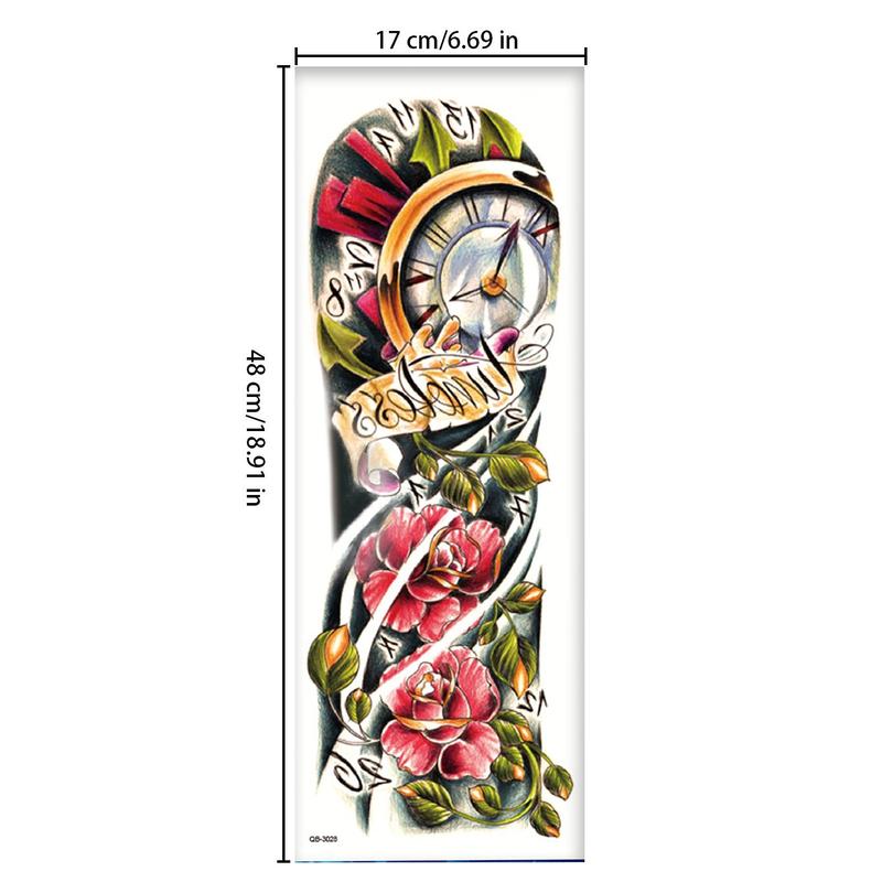 Flower & Clock Pattern Temporary Tattoo Sticker, 1 Count Waterproof Fake Tattoo Sticker, Body Art Decoration For Women & Girls