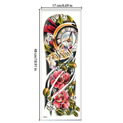 Flower & Clock Pattern Temporary Tattoo Sticker, 1 Count Waterproof Fake Tattoo Sticker, Body Art Decoration For Women & Girls