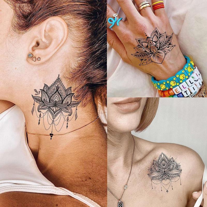 15pcs Flower & Pendant Pattern Tattoo Sticker, Bohemian Body Art Decoration for Women & Girls, Temporary Tattoo Decal for Arm Neck Chest