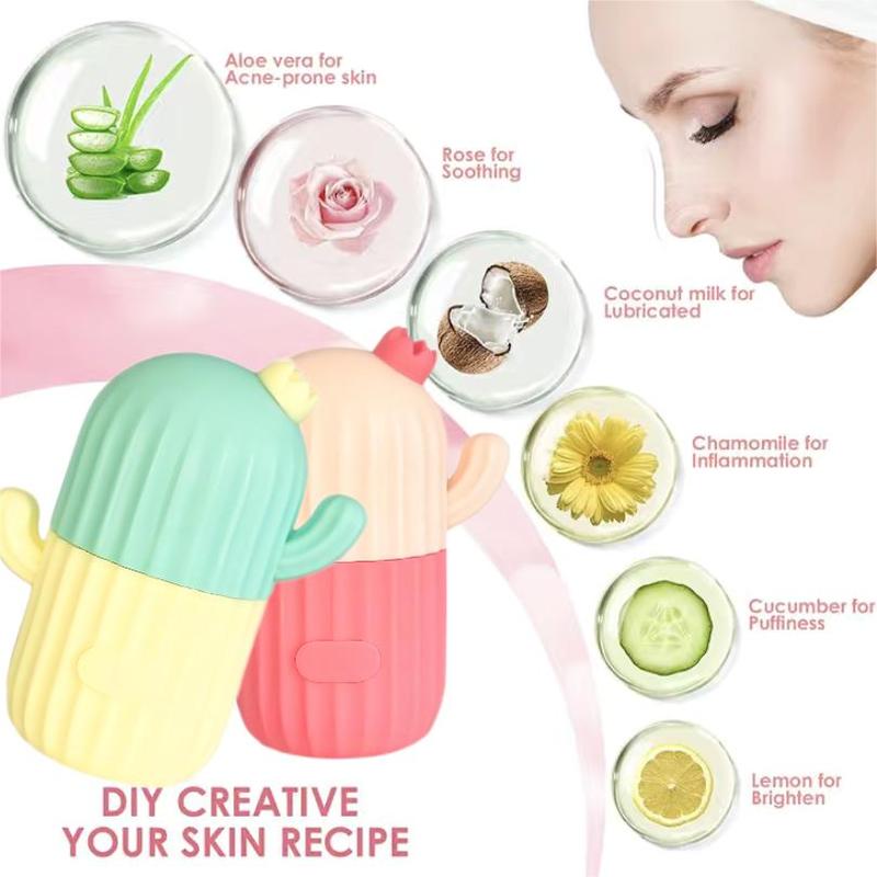 Comfort?Cartoon Cactus Design Ice Roller, Silicone Ice Cube Mold, Ice Ball Maker for Face & Body, Face Skincare Tools