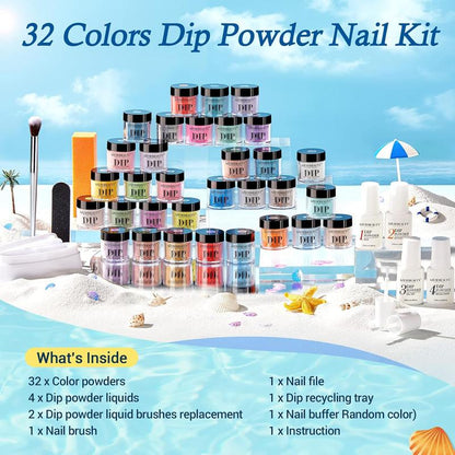 AZUREBEAUTY 32 Colors & 10 Tools Dip Powder Nail Starter Kit, Gift for her, DIY Nails at Home, All Season Colors All-in-One Kit Nail Art