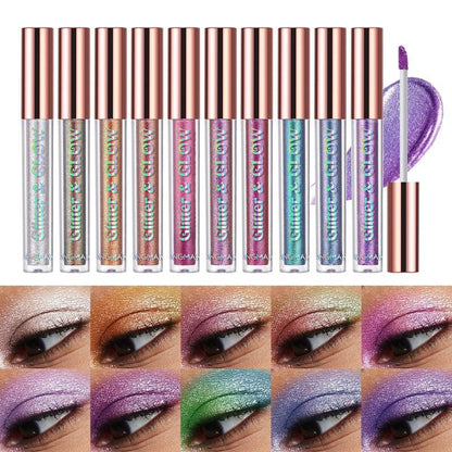 Glitter Liquid Eyeshadow Set, 10pcs Metallic Shimmering Eye Shadow, Glittering Brightening Highlighting Liquid Stick for Crystal Eye Makeup, Sequin Eye Shadow, Sparkling Eyeliner Lying Silkworm Stick