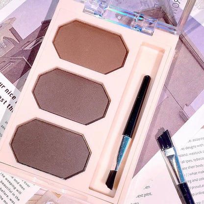 3 Color Smudge-proof Eyebrow Powder Palette, Long-lasting Waterproof Eyebrow Powder with Eyebrow Brush, Professional Makeup Accessories for Women