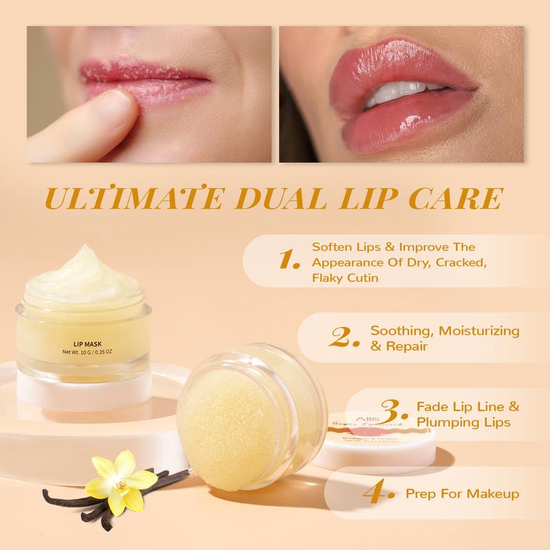 ANAiRUi Vanilla Lip Therapy Set Lip Sleeping Mask & Lip Exfoliator Scrub for Exfoliating & Lip Treatment, Collagen Comfort Lip Mask Overnight, Lip Care Gift Kits for Dry, Chapped, Peel & Dark Lips Skincare Necessary Kit (Vanilla+Collagen)