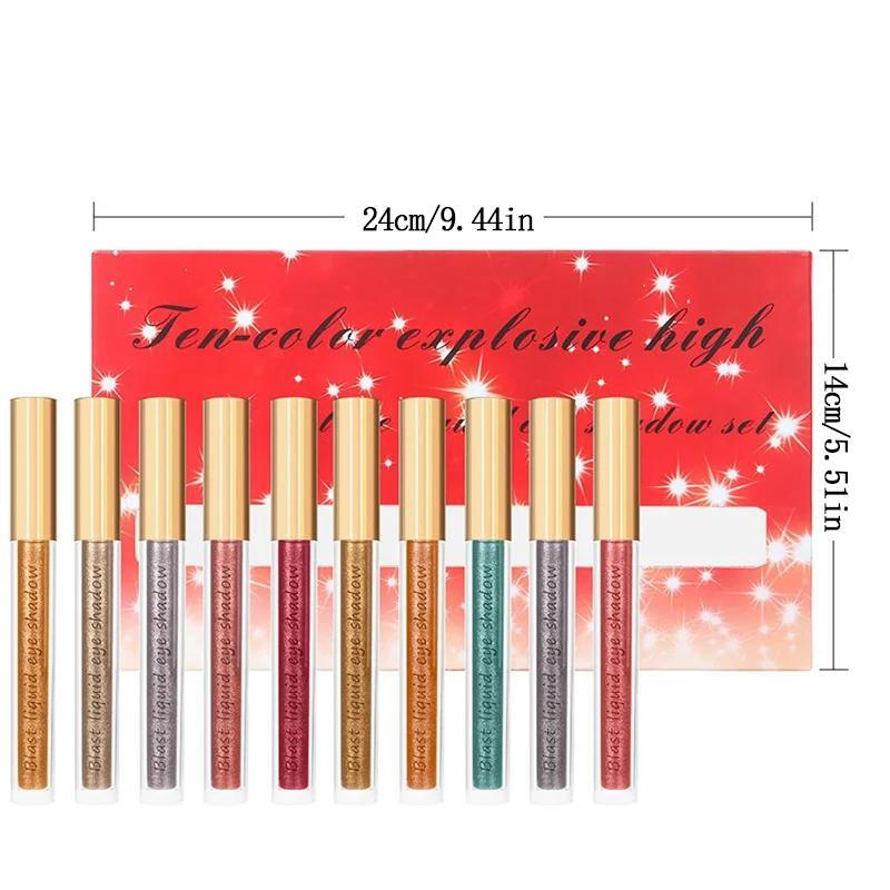 Long Lasting Glitter Liquid Eyeshadow Set, 10pcs/set Quick-Drying Shimmering Eye Shadow, Glittering Liquid Stick for Eye Makeup,