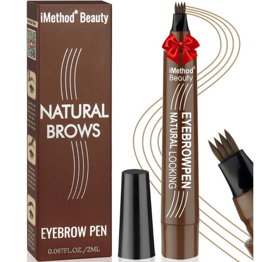 iMethod Eyebrow Pen - Eyebrow Pencil Magical Upgraded Eye Brow Pencils for Women with 4 Fork Tip & Spoolie Brush for Natural-Looking Hair-Like Defined Brows, Last All-Day, Light Brown