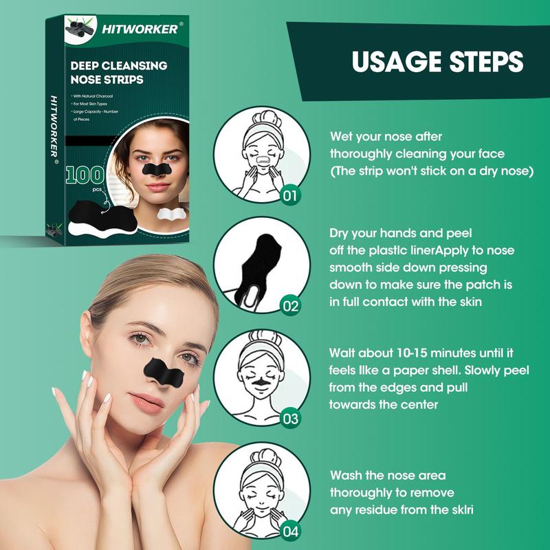 Nose Blackhead Removal Mask, 100pcs Deep Cleansing Skin Care, Remove Acne Treatment Mask, Natural Charcoal Blackhead Patch, Suitable for All Kinds Of Skin, Nose Pore Cleaning Patch